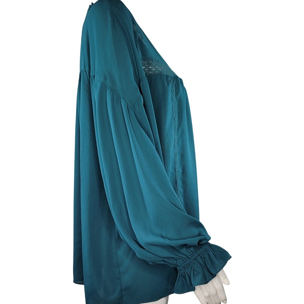 Zac & Rachel Teal Lace-Trim Peasant Boho Blouse - Picture 4 of 13